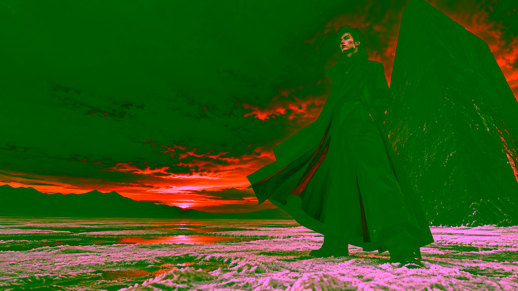 Original VANTA campaign: sculptural technical fashion against a red desert sky