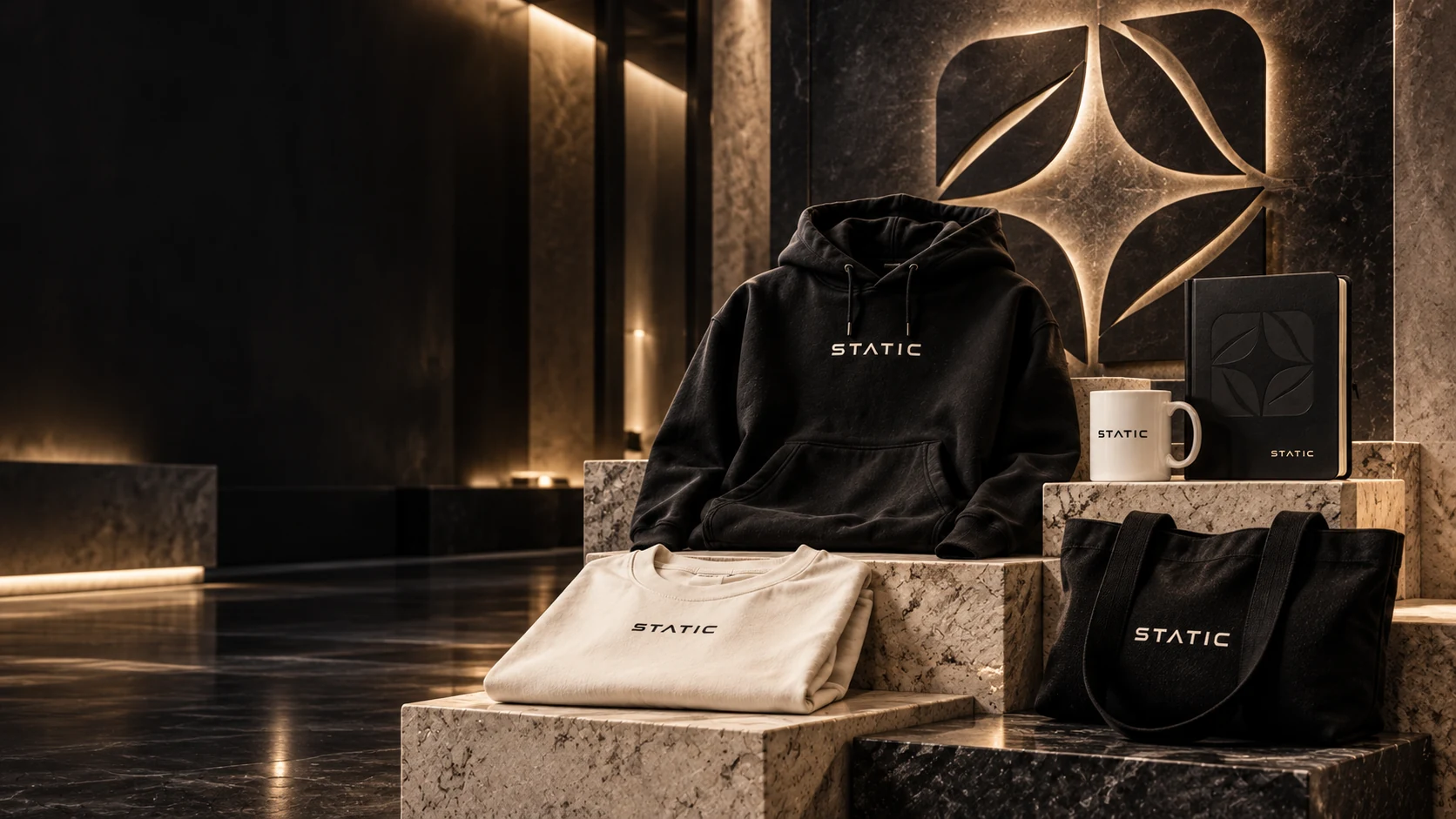 STATIC clothing and objects inside the aperture gallery — collection campaign artwork